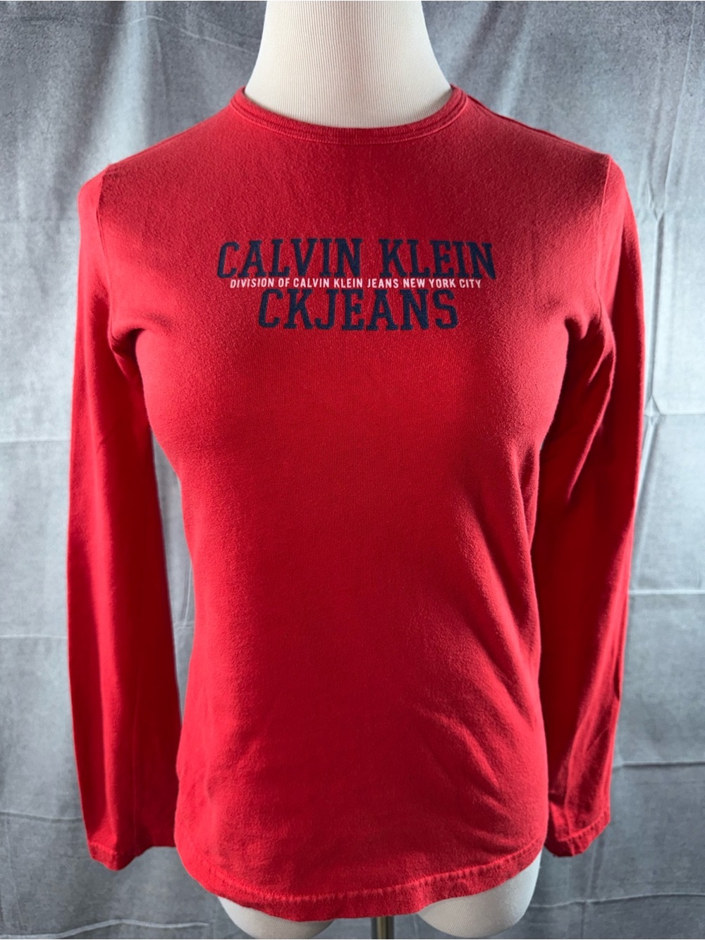 3170-Calvin Klein Red Long-Sleeve CKJeans Crew Top